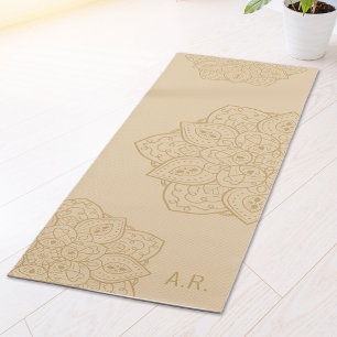 Tapis De Yoga Mandala Moderne Décoratif Beige Avec Initiales