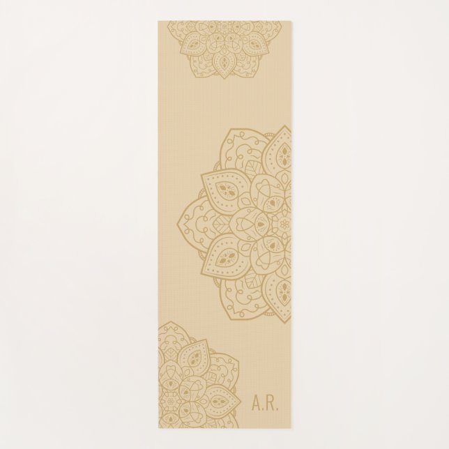 Tapis De Yoga Mandala Moderne Décoratif Beige Avec Initiales (Devant)