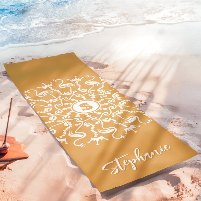 Tapis De Yoga Mandala Monogramme Perle de Flamant Rose Or Pêche  (Créateur téléchargé)