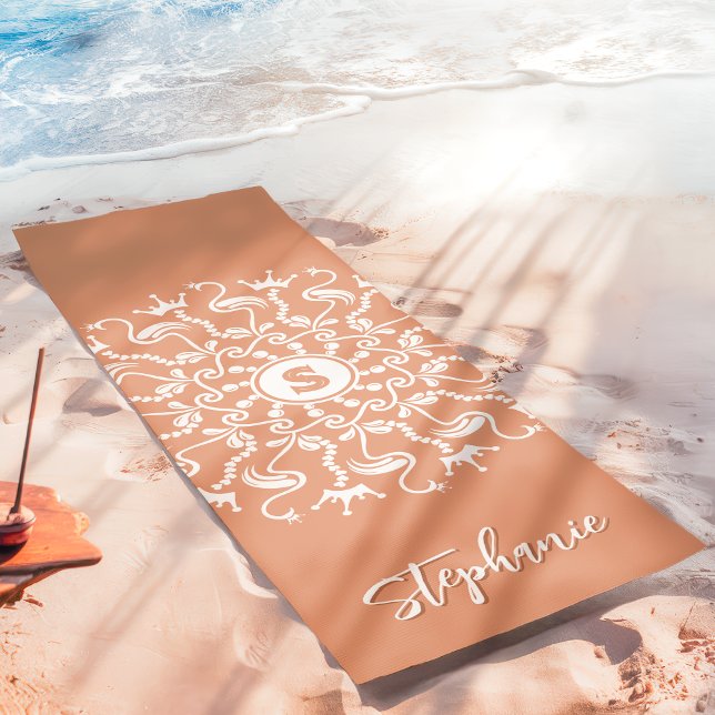 Tapis De Yoga Mandala Monogramme Perle de Flamant Rose Plage Cor (Créateur téléchargé)