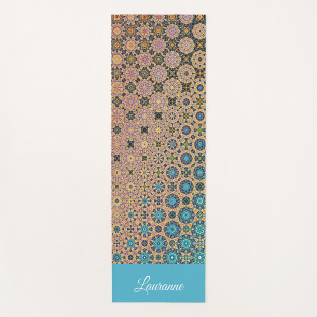 Tapis De Yoga Mandala motif personnalisé turquoise et or (Devant)