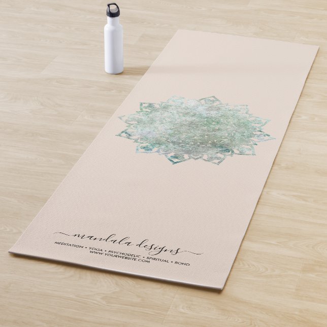 Tapis De Yoga Mandala noir beige à deux côtés (En situation)