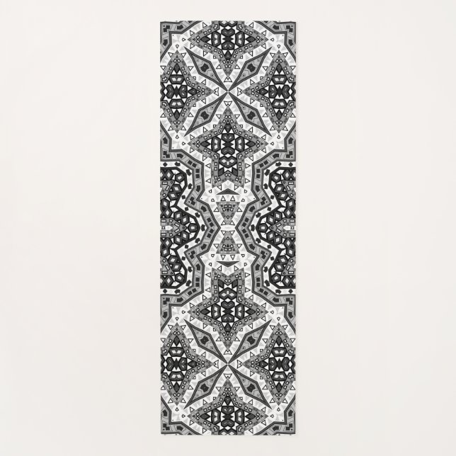 Tapis De Yoga Mandala noir blanc, kaléidoscope, ornement rond (Devant)