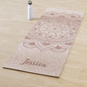 Tapis De Yoga Mandala Om Rose Gold Pailleté Exercice Nom Personn