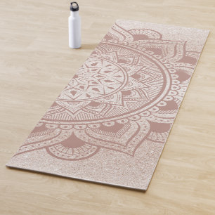 Tapis De Yoga Mandala Om Rose Gold Paillettes Exercice Chic Élég