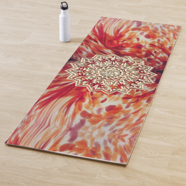 Tapis De Yoga mandala or orange abstrait traits de peinture (En situation)