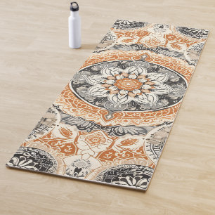 Tapis De Yoga Mandala orange et gris