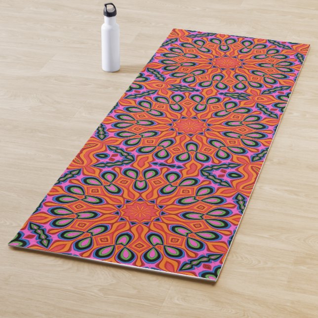 Tapis De Yoga Mandala Retro Orange Floral Psychédélique Yoga Mat (En situation)