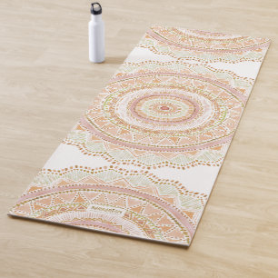 Tapis De Yoga Mandala rose de Boho d'aquarelle d'or de GRAND