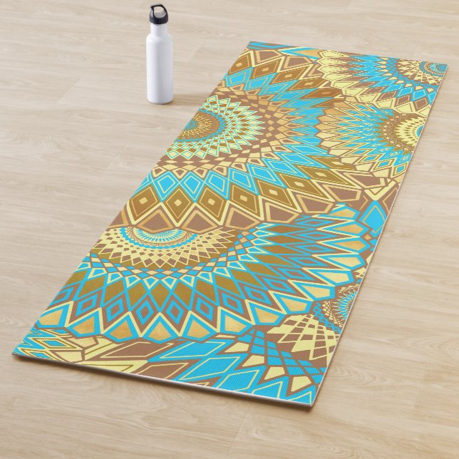 Tapis De Yoga Mandala superposé bleu marron or (En situation)