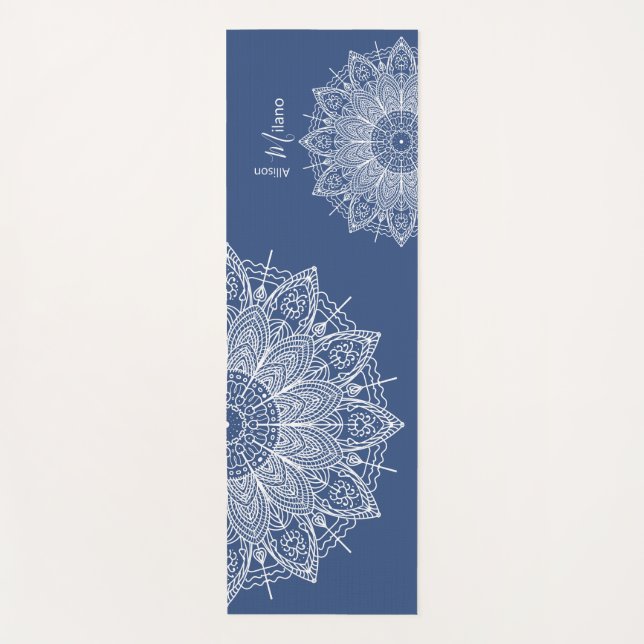 Tapis De Yoga Mandalas Bleu Bleu Prière Personnalisée Ou (Devant)