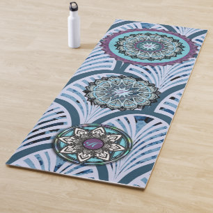 Tapis De Yoga Mandalas bleu violet personnalisé