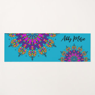 Tapis De Yoga Mandalas Colorées Nom Personnalisé Prière Turquois