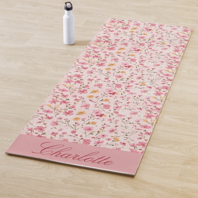 Tapis De Yoga Manteau de Yoga Floral rose personnalisé (En situation)