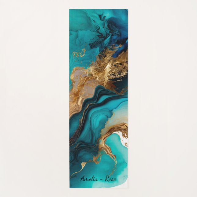 Tapis De Yoga Marbre Aqua Gold Turquoise (Devant)