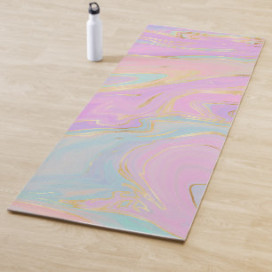 Tapis De Yoga Marbre arc-en-ciel en or rose