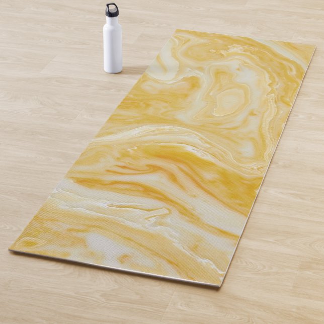 Tapis De Yoga Marbre blanc Jaune Zen Luxe (Double Côté) (En situation)