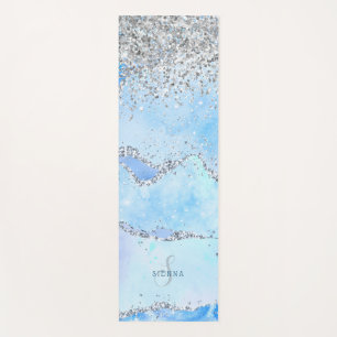 Tapis De Yoga Marbre bleu de luxe et Parties scintillant d'argen