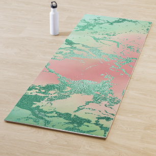 Tapis De Yoga Marbre cool Jolie Pastel Coral et Green Ombre