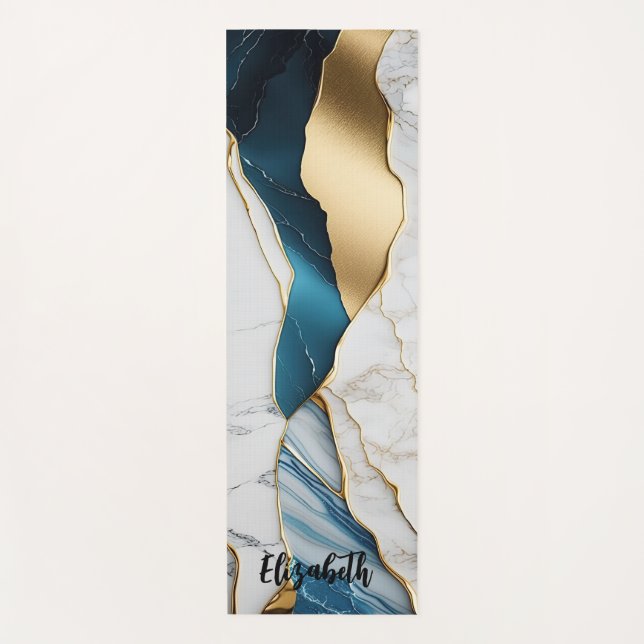 Tapis De Yoga Marbre de pierre de turquoise blanche Cool or (Devant)