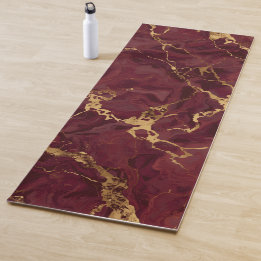 Tapis De Yoga Marbre Élégant Luxueux Bourgogne Or