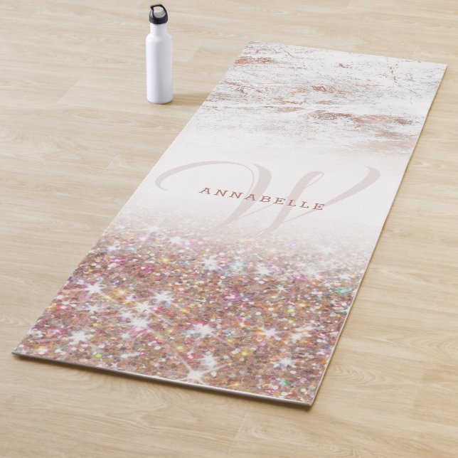 Tapis De Yoga Marbre et Parties scintillant rose or  (En situation)