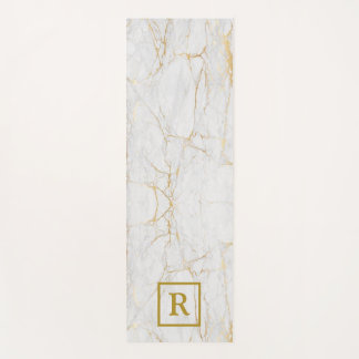 Tapis De Yoga Marbre gris monogramme chic avec veines dorées