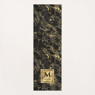 Tapis De Yoga Marbre noir et or Monogramme Élégant Luxe
