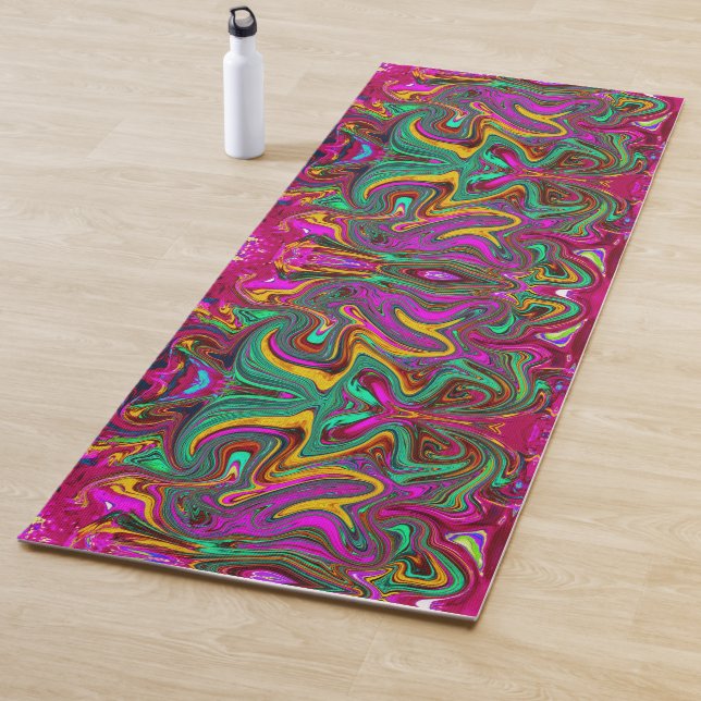 Tapis De Yoga Marbré rose chaud et mousse de mer vert Art Abstra (En situation)