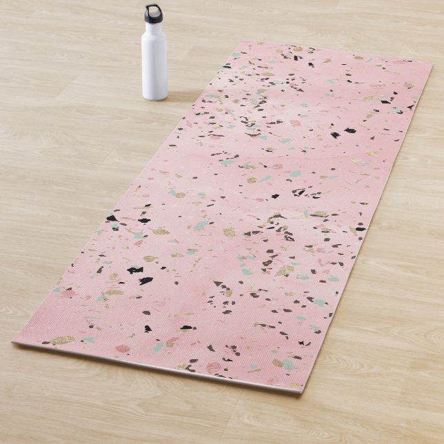 Tapis De Yoga Marbre rose et or Terrazzo (En situation)