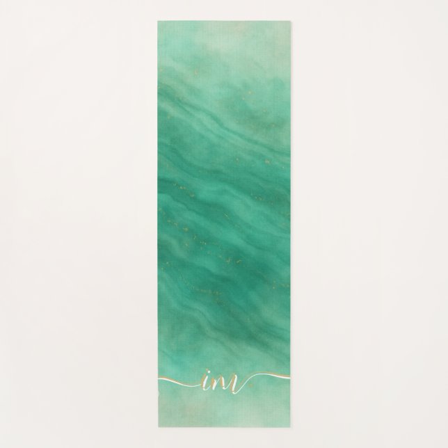 Tapis De Yoga Marbre vert moderne Abstrait Yoga Mat avec initial (Devant)