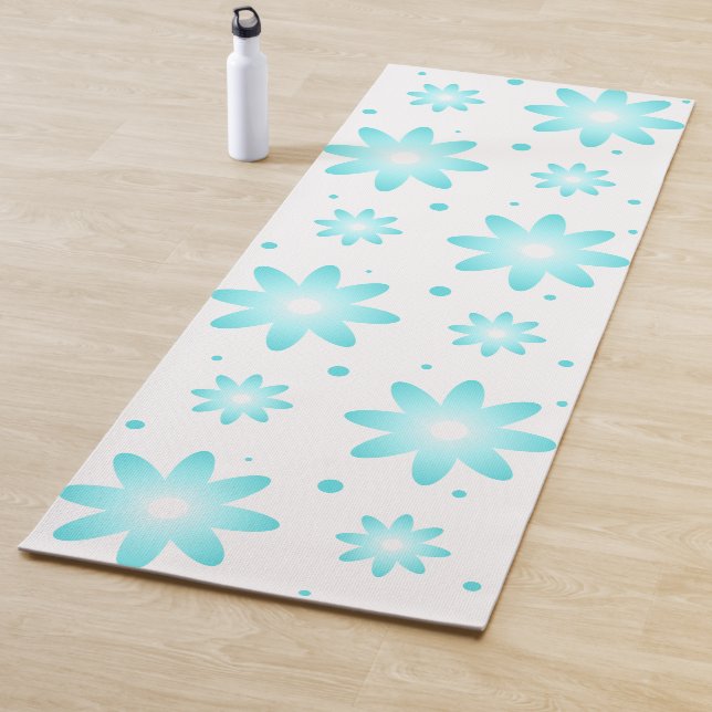 Tapis De Yoga Marguerite délicate blanche et turquoise, point mo (En situation)