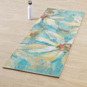 Tapis De Yoga Marguerites blanches sur le bleu