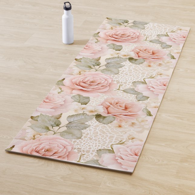 Tapis De Yoga Mariage Floral Robe de Soirée Rose Blush Crème (En situation)