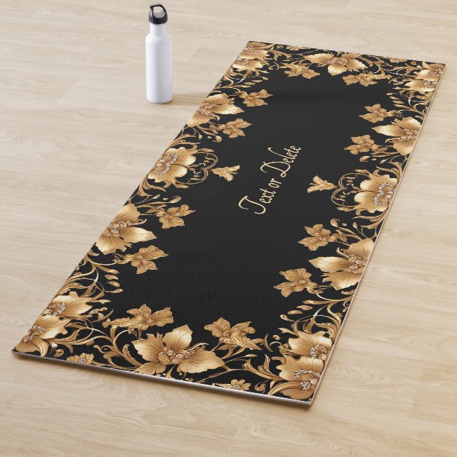Tapis De Yoga Mat de Yoga Floral Or (En situation)