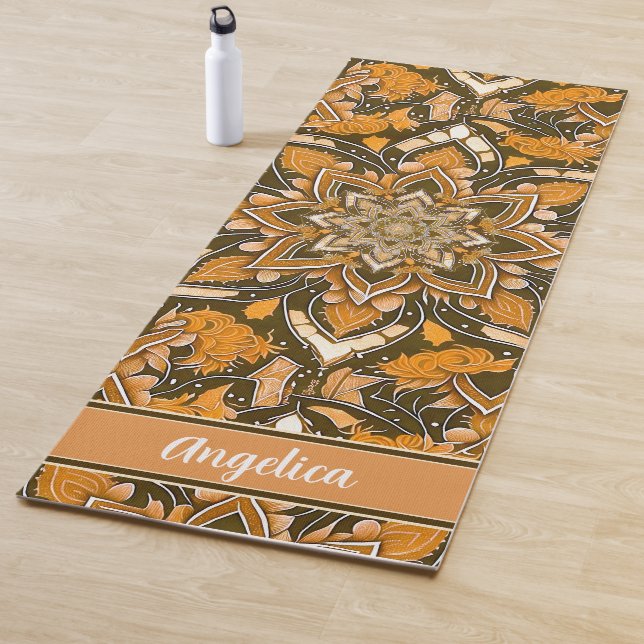Tapis De Yoga Mat de Yoga Mandala Orange avec nom personnalisabl (En situation)