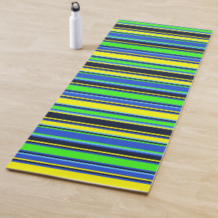 Tapis De Yoga Mat de yoga rayé bleu, citron vert et jaune