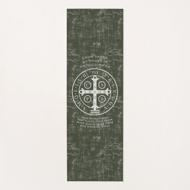 Tapis De Yoga Médaille Saint Benoît avec prière latine (Devant)