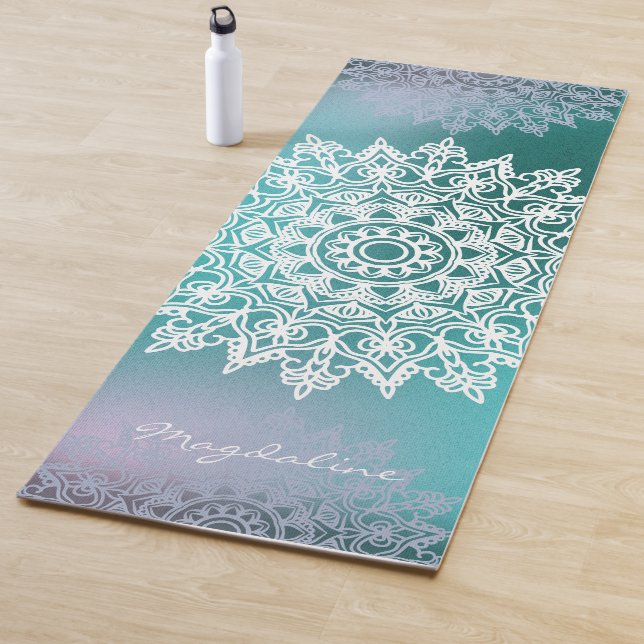 Tapis De Yoga Méditation Abstraite Nom Fleur Jade Green Mandala (En situation)