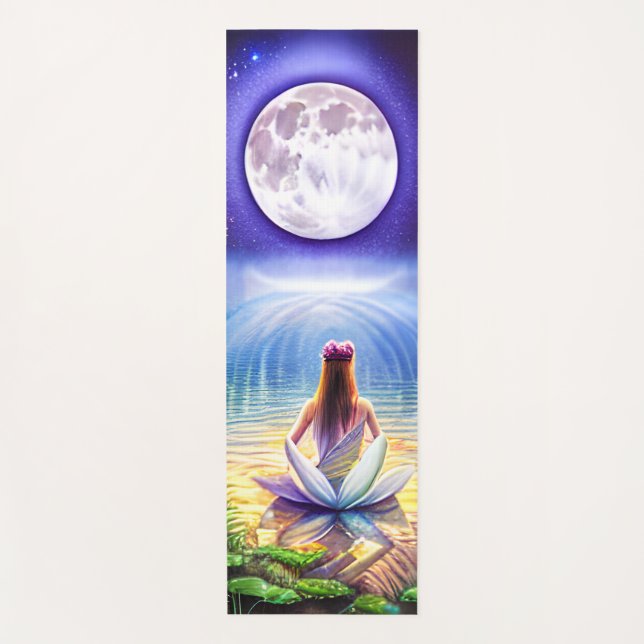 Tapis De Yoga Méditation des filles sur la Pleine lune de fleurs (Devant)