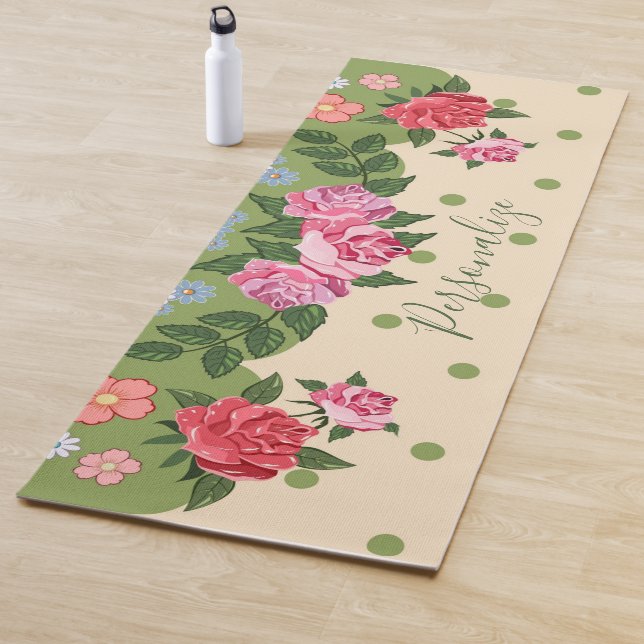 Tapis De Yoga Méditation zen Rose Jardin Rouge Rose Vert (En situation)