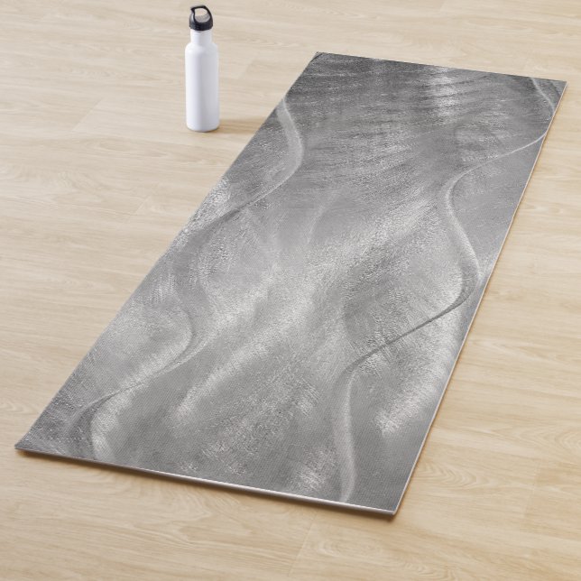 Tapis De Yoga Métal Abstrait Brossé Argent (En situation)