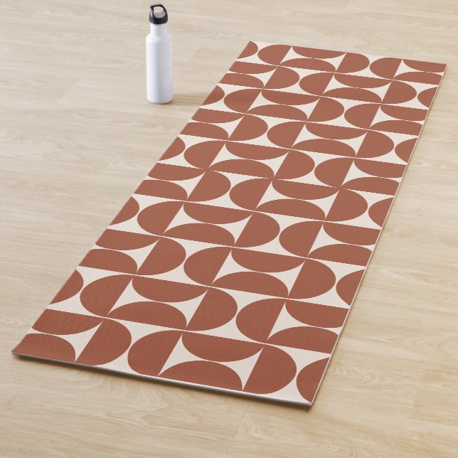Tapis De Yoga Mi-siècle Moderne Motif rouille Terracotta (En situation)
