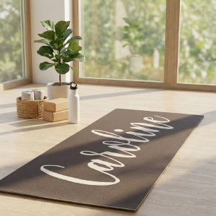 Tapis De Yoga Minimaliste Brun Terreux Calligraphie Personnalisé