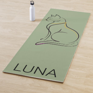 Tapis de Yoga Minimaliste Vert Sauge Chat
