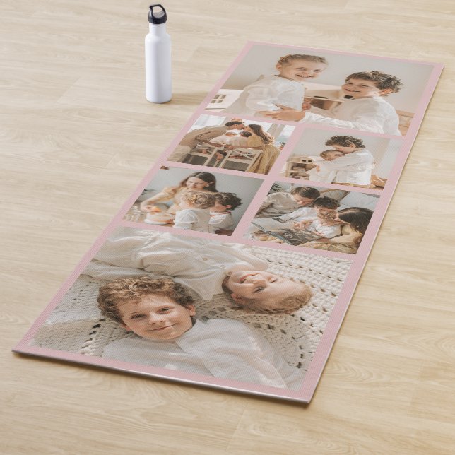 Tapis De Yoga Modern Create Your Own Photo Collage Blush Pink (En situation)