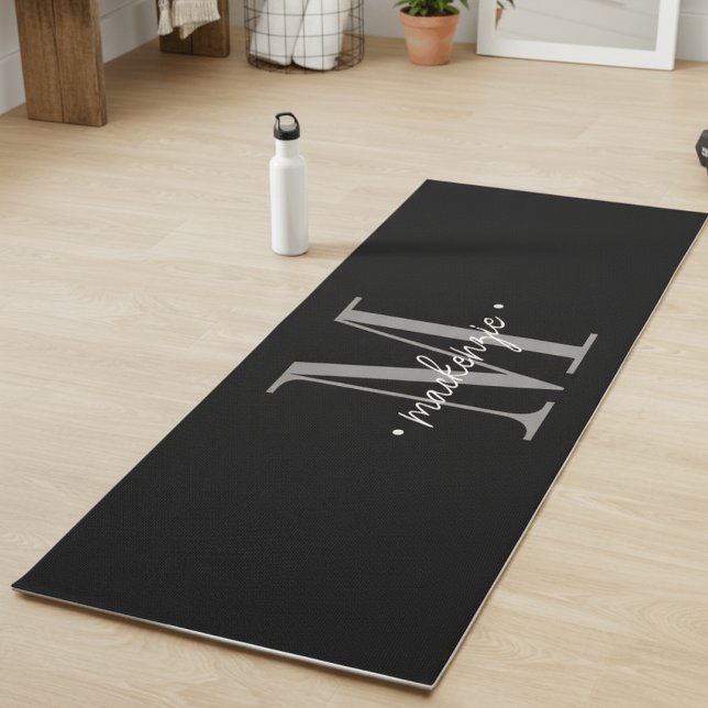 Tapis De Yoga Modern Monogram Minimal Black White (Créateur téléchargé)