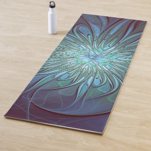 Tapis De Yoga Moderne Abstrait tendance Fleur bleue Fractal Art