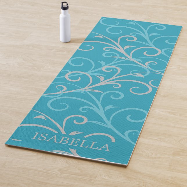 Tapis De Yoga Moderne Aqua Blue Swirl Personnalisé (En situation)