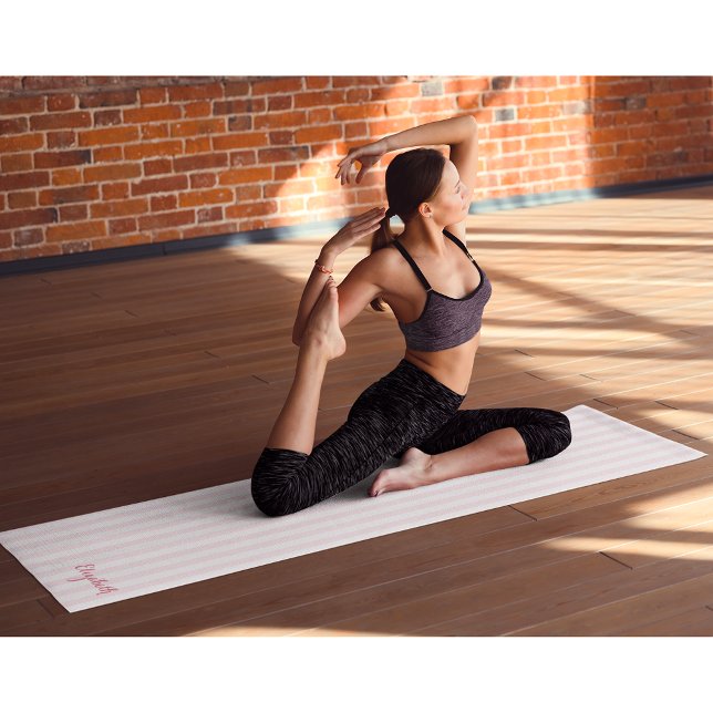 Tapis De Yoga Moderne Chic Élégant Pink Stripes Monogramme Exerc (Modern Chic Elegant Pink Stripes Monogram Exercise Yoga Mat)